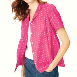 BLAIR Hot Pink Polka Dot Short Sleeve Button Down Shirt Sz 2XL Spring